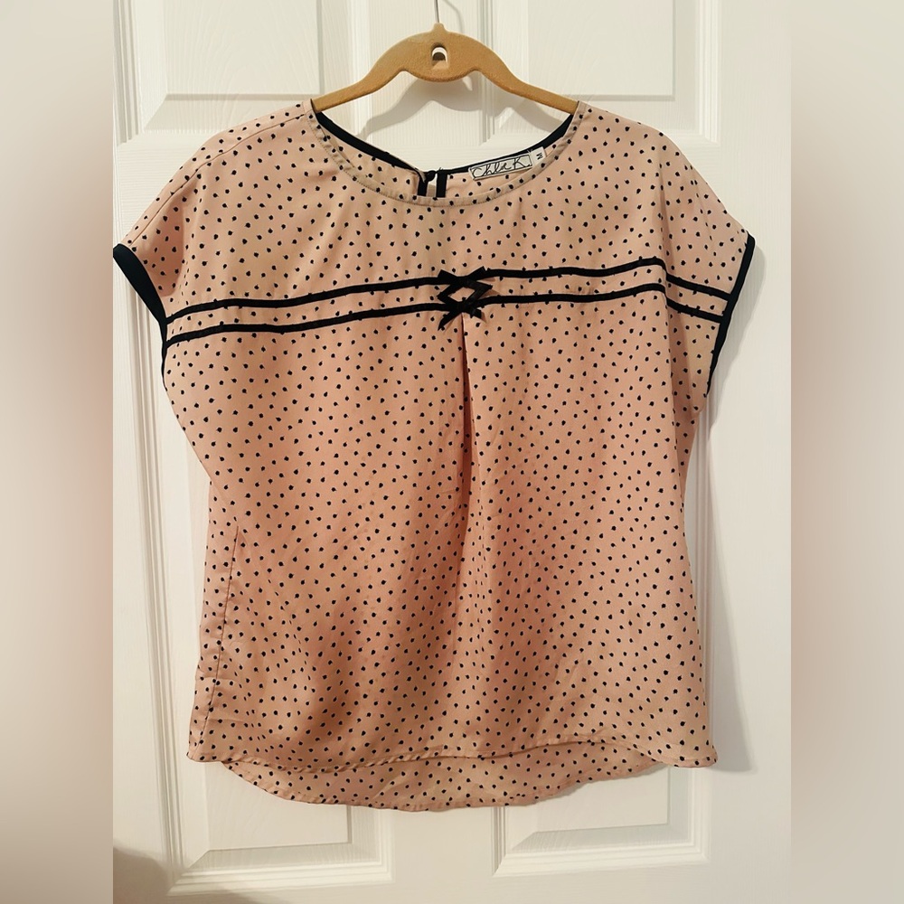 Chloe K; Short Sleeve Blouse, Cream & Black, Medium